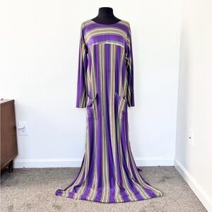 70s TALL MAXI DRESS /xl vintage dress tall dress striped house dress mumu